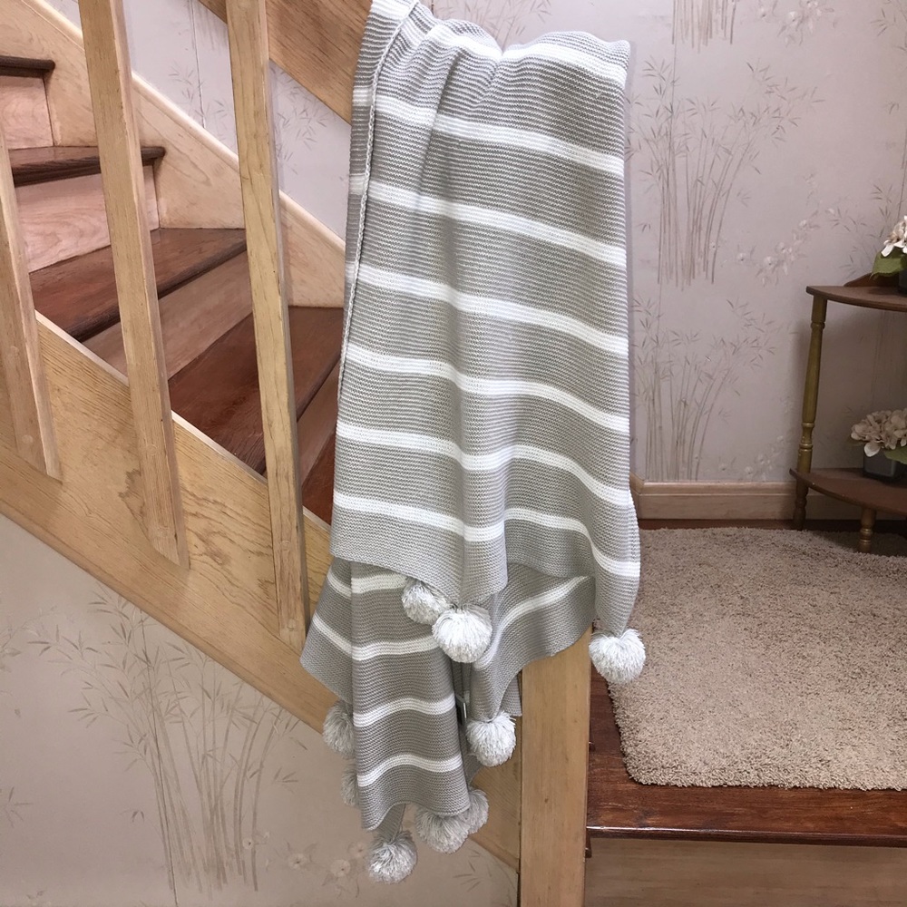 Soft Grey and White Striped Throw Blanket